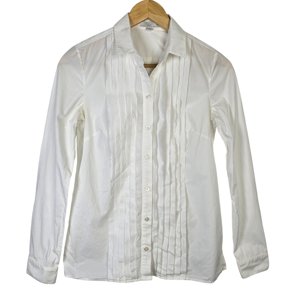 Adam Lippes Womens White Pintuck Pleated Button Up Shirt Size 0 Made in USA